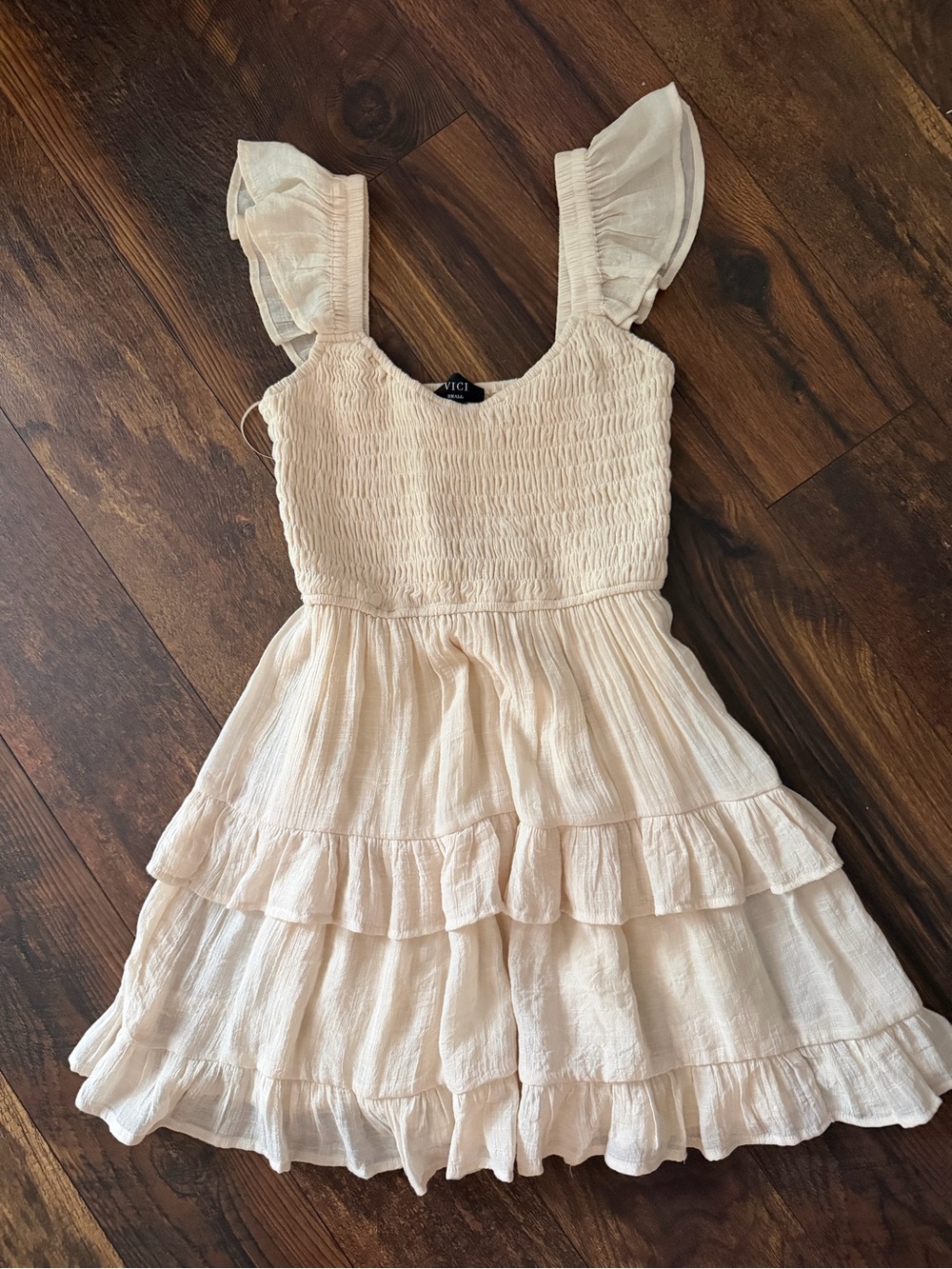 Vici Cream Ruffle Tiered Sundress with Flutter Straps